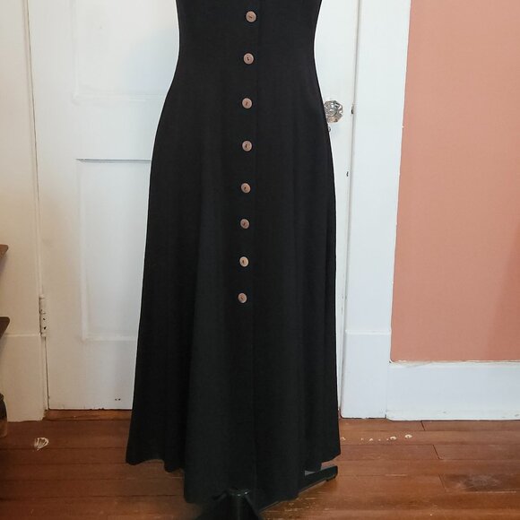 Vintage Claude Rene Black Linen Button Maxi Dress S- 4 - Picture 3 of 8